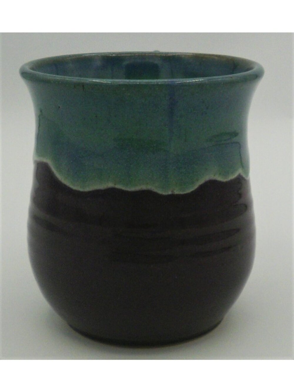 Hand Thrown Art Pottery Mug Teal Drip Over Purple Signed Violet Williams 1994 - Picture 4 of 8